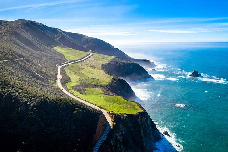 Aerial view of Big Sur, Highway 1, and coastline