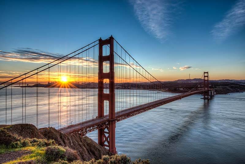 Golden Gate Bridge at sunrise