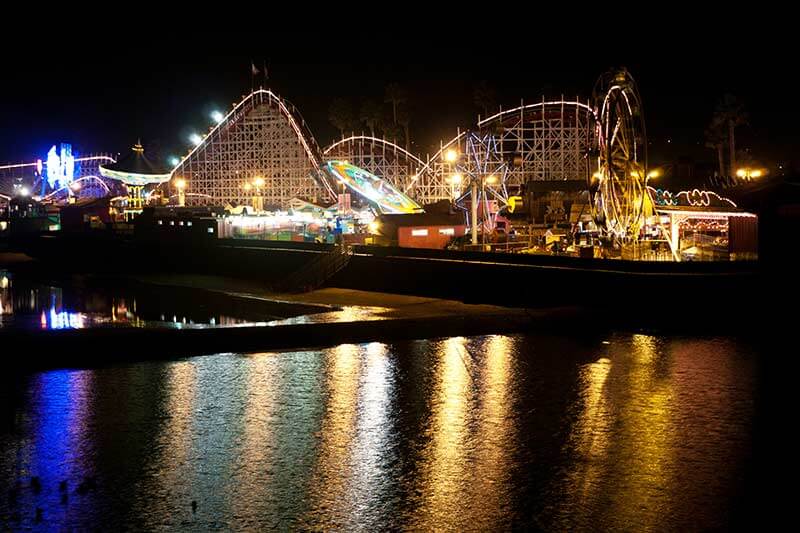 Santa Cruz boardwalk and amusement park at night