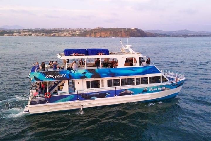 Hoku Nai'a sunset private boat charter in front of Dana Point Headlands