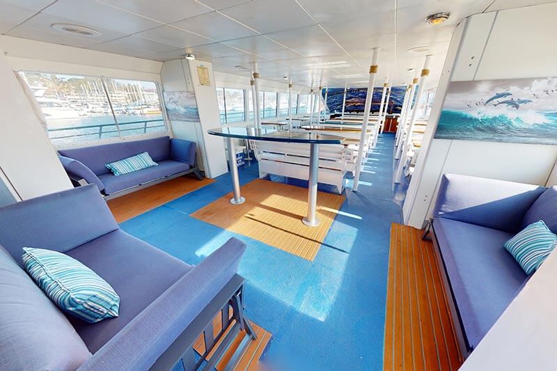 Main deck of Hoku Nai'a Whale Watching Power Catamaran off the coast of Dana Point, CA